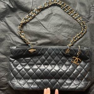 CHANEL Vintage Large Quilted Leather Chain Tote Bag